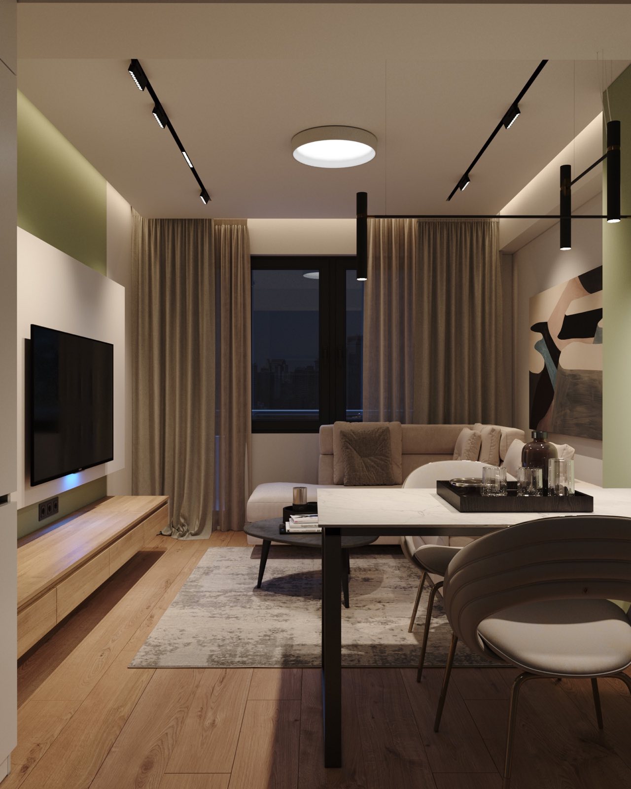 ParkLine Residences living interior by evening